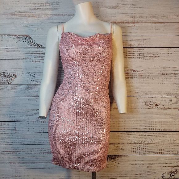 Fashion Nova Start The Show Sequin Dress- Rose Gold - Picture 3 of 16